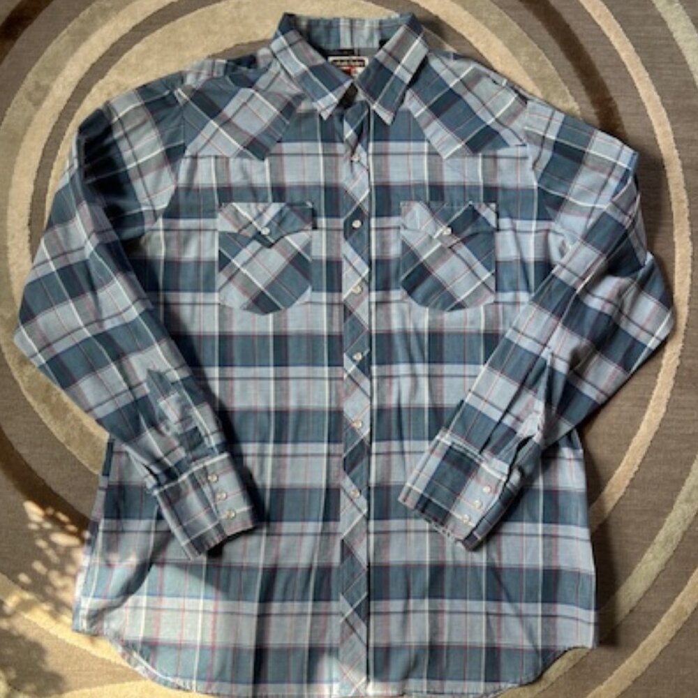 VINTAGE Authentic Western Youngbloods Western Ranch Wear Plaid Pearl BTN Shirt L
